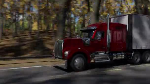 道路輸送トラック産業森林自然高速道路車の配達 3Dレンダリング — ストック動画