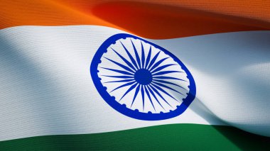 Hindistan bayrağının 3 boyutlu çizimi. Gerçekçi Hindistan Bayrağı rüzgarda dalgalanıyor.