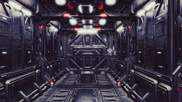 3d illustration render. Sci-Fi grunge damaged metallic corridor background