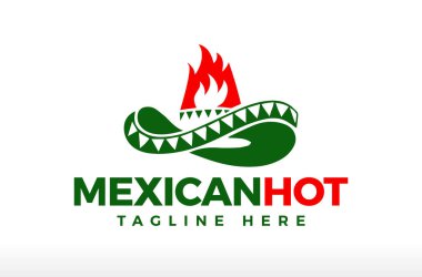 Meksika Şapkası ve Hot Chili Fire Logosu Tasarım Vektörü Simge İllüstrasyon logosu birçok yemek ve Meksika restoranı şirketinde ve yemek servisinde kullanılabilir.