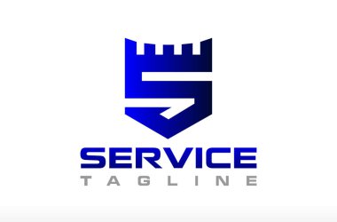 S harfi kalkanı Castle Gear Logo Tasarımı, Royal Castle Logosu, Gear Castle vektörü, Gear Kalkanı Logosu Tasarımı, İnşaat Üretimi Logosu Vektör Simgesi Simgesi İllüstrasyon markası
