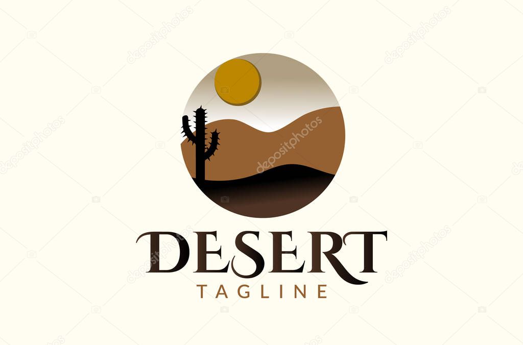 Desert Logo Design, Arabic environment logo, sunny logo,  cactus tree with no water, palm tree dry island, African desert, emblem, Egypt, Tunisia, Morocco. Arabic Vector Icon Silhouette Illustration