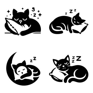 Yastık vektörü siluetiyle Uyuyan Bir Kedi