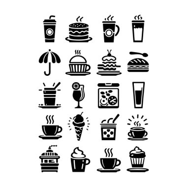 Kafe simgeleri, restoran simgesi, yiyecek ve içecek ikon vektör tasarımı silüeti