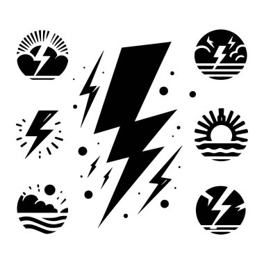 Şimşek simgeleri silueti Vektör İllüstrasyon tasarımı.
