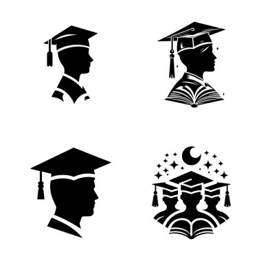 Mezuniyet şapkası simgesi seti. Mezuniyet şapkası..