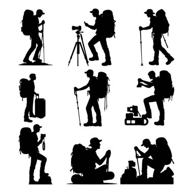 Turist ve maceraperest siluetleri.