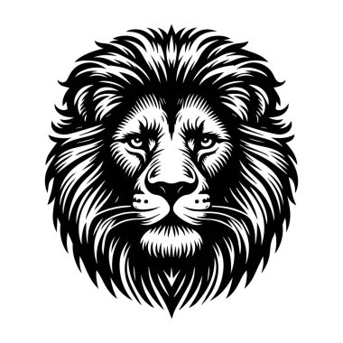 A lion face silhouettes with white background