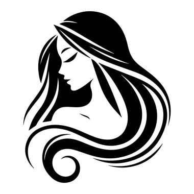 Beauty long hair girl silhouette logo icon with white background