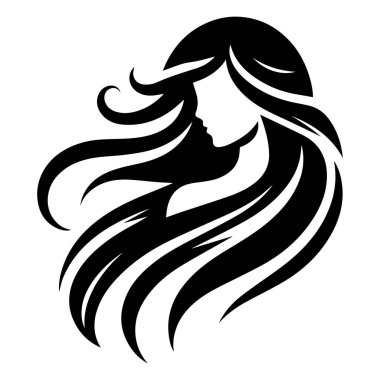 Güzel, uzun saçlı, siluet logo simgesi beyaz arkaplan