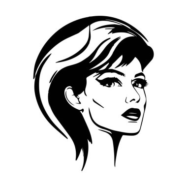Güzel, uzun saçlı, siluet logo simgesi beyaz arkaplan