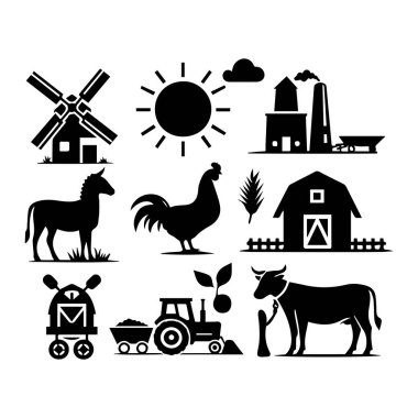Beyaz arkaplan ile çiftçi hayvan simgesi silueti
