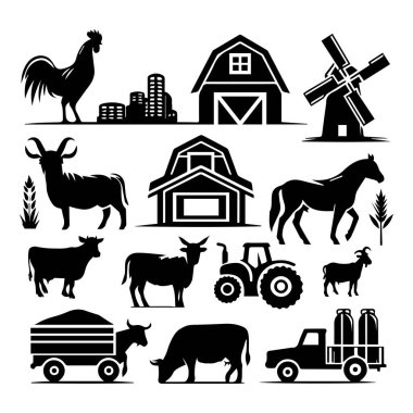 Beyaz arkaplan ile çiftçi hayvan simgesi silueti