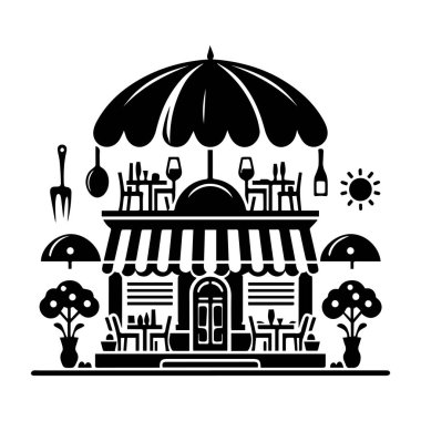 Beyaz arkaplan ile restoran siluet simgesi