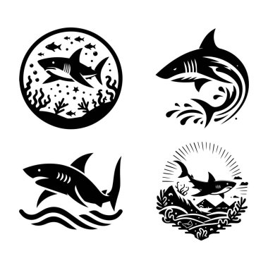 Beyaz arkaplan ile köpekbalığı silueti simgesi