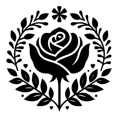 Beyaz arkaplan ile gül siluet simgesi