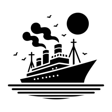 Beyaz arkaplanı olan bir gemi çizimi silueti
