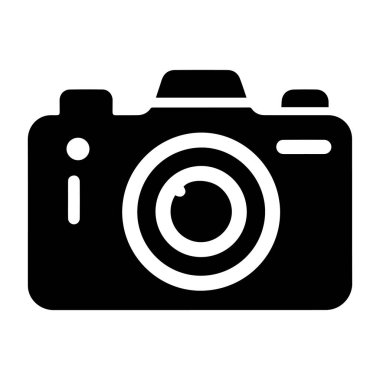 Beyaz arkaplanı olan bir kamera silueti simgesi