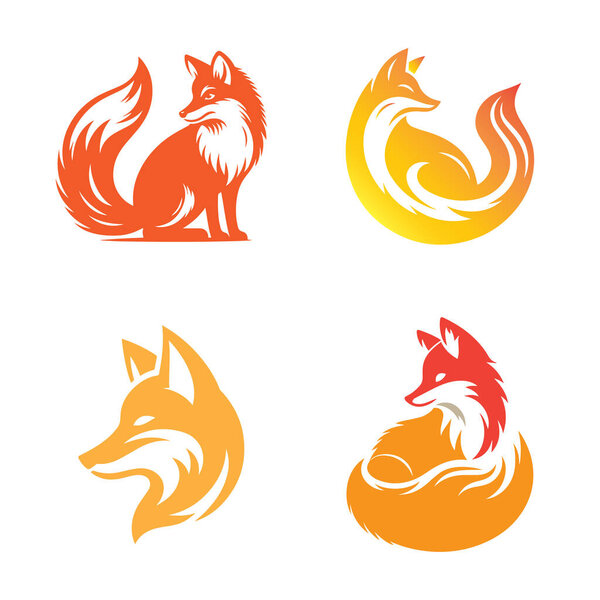 Силуэты лисы на белом фоне