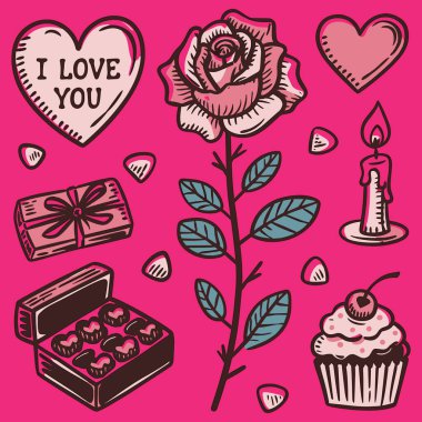 Sevgililer Günü için kalp ve tasarım öğeleri