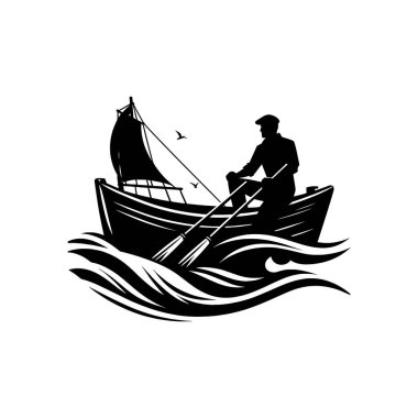 Teknedeki denizci siluet vektör sanatı