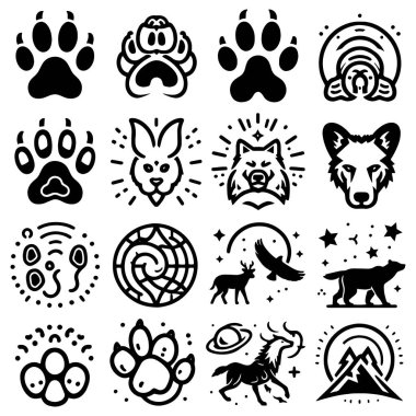 Hayvan Ayak İzleri Çizgisi Simgeleri Vektörü Ayarla