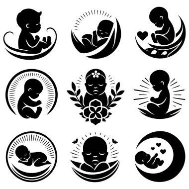 Yeni doğmuş bebek siyah set siluet vektörü