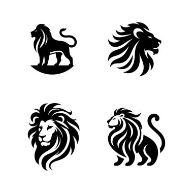 Aslan Suratlı Siluet vektör çizimi. Aslan Yüzlü Siluet Vektör Resimleri.