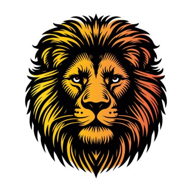 Aslan Suratlı Siluet vektör çizimi. Aslan Yüzlü Siluet Vektör Resimleri.