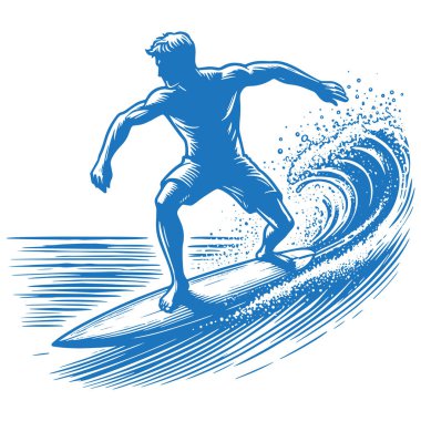 Sörfçünün siluet çizimi okyanus dalgası üzerinde grunge tarzında..