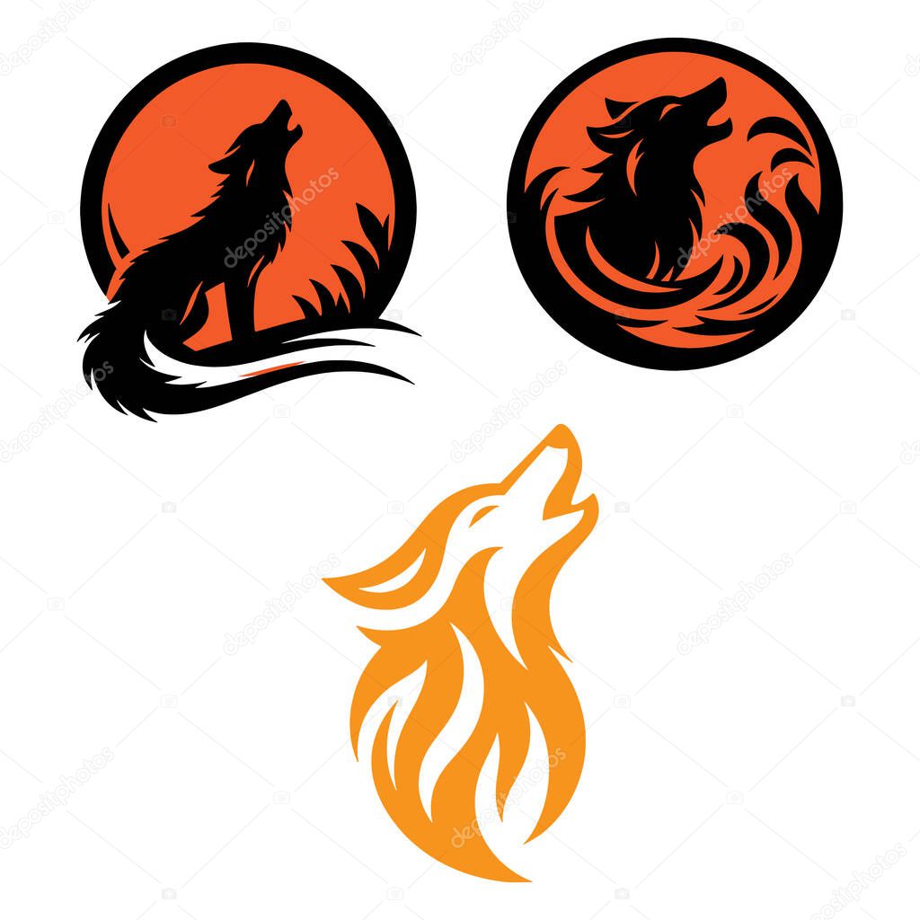 Howling Wolf Silhouette on white Background. Howling Wolf Silhouette on white Background.