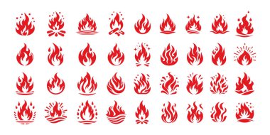 Alev yassı ikon ayarlandı. Ateş alevi simgesi ayarlandı.