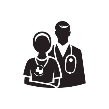 Doktor ve Hemşire Siluet vektörü beyaz arkaplanda.