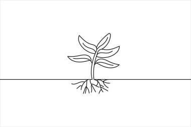 Köklerinden yukarıya doğru büyüyen bir bitkinin basit siyah beyaz çizimi
