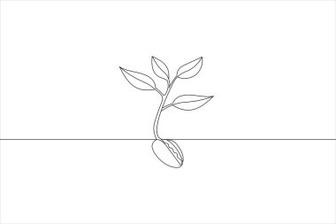 Filizlenen bir tohum ve yukarı doğru büyüyen genç bitkinin basit bir çizgisi çizimi