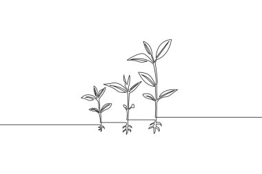Çevre ve sürdürülebilirlik bağlamında gelişmeyi ve ilerleme kavramını gösteren bitkilerin sürekli çizgi çizimi