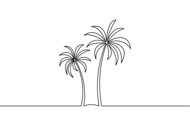 İki palmiye ağacını parlak beyaz arka planda çizen basit minimalist siyah beyaz çizgi