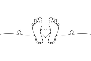 Siyah çizgili, iki çıplak ayak ve bir kalp ayak izi.