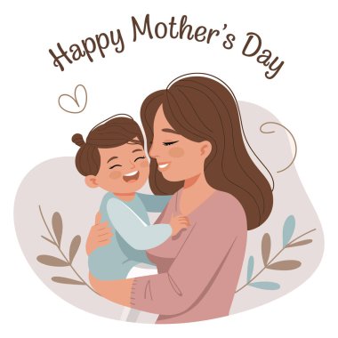 Anneler günün kutlu olsun. Güzel kızıyla mutlu anneler gününün vektör çizimi..