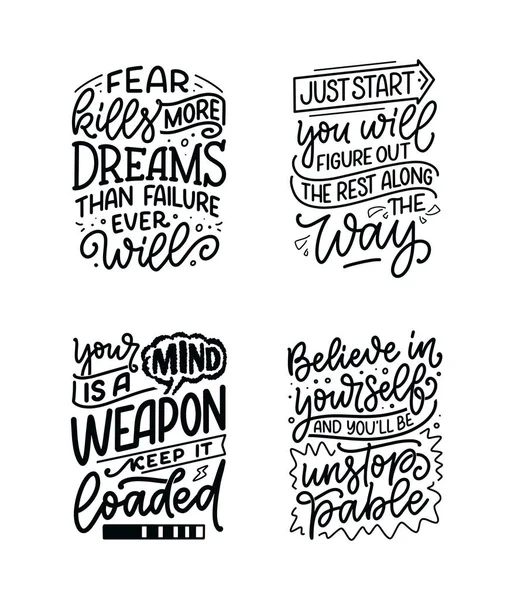 Set Hand Drawn Motivation Lettering Quotes Modern Calligraphy Style Inspiration Ilustración De Stock