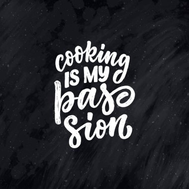 Tebrik kartları, dekorasyon, baskılar ve posterler için eşsiz bir tipografi tasarımı öğesi. Mutfak ve yemek pişirme hakkında el yazısıyla yazılmış bir alıntı. Vektör illüstrasyonu