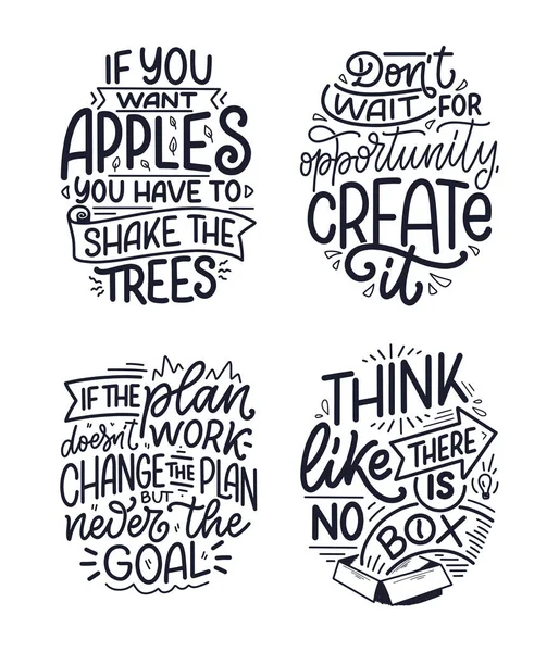 Set Hand Drawn Lettering Quotes Modern Calligraphy Style Family Inspiration Royalty Free Stock Illustrations