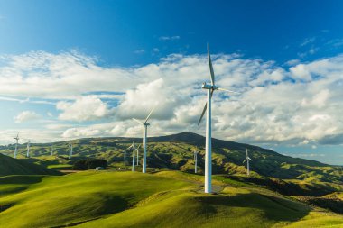 Wind power generation in Te Apiti Wind Farm, New Zealand clipart