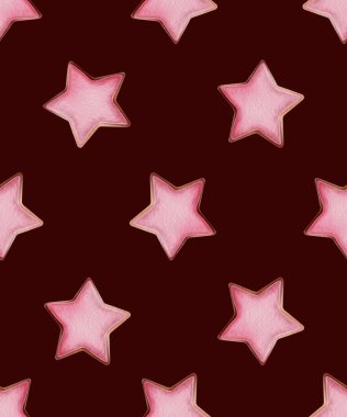 Suluboya kusursuz desen. Yıldız şeklinde zencefilli kurabiye. Görünür Dokuya sahip Tatil Tasarımı. 