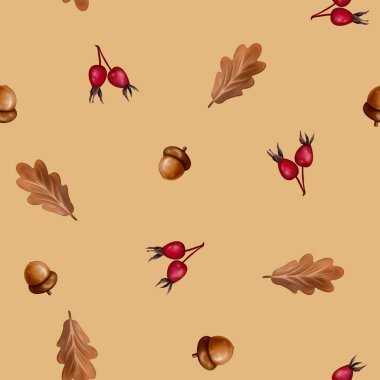 Sonbahar yapraklarıyla kusursuz desen. Mevsimlik tasarımlar, doğadan esinlenilmiş dekorlar, tekstil, duvar kağıtları, kırsal sonbahar 