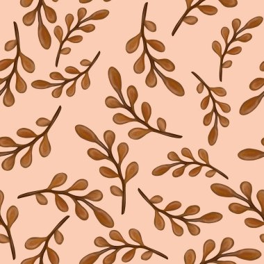 Bej arkaplanda kahverengi yaprakların pürüzsüz deseni