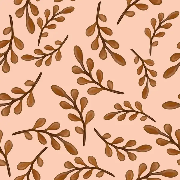 Bej arkaplanda kahverengi yaprakların pürüzsüz deseni