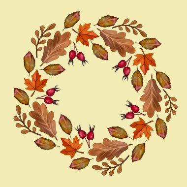 Sonbahar meşe yaprakları çelengi. baskılar, tebrik kartları, hediye paketi, kumaş baskısı