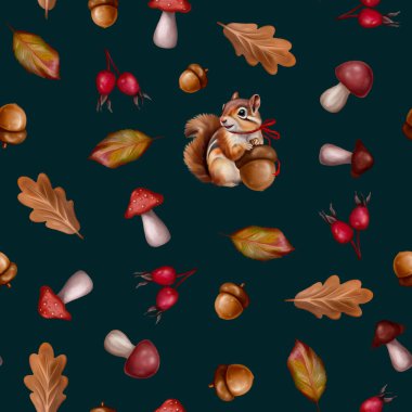 Sincap, yaprak ve fındıklı sulu boya deseni