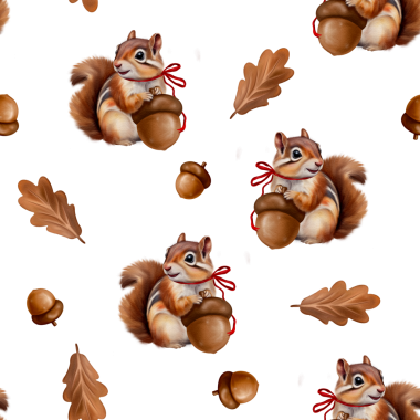 Şirin sincap, fındık ve böğürtlen beyaz arka planda kusursuz desen. Resimleri izole et.